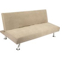 Trintion Sofa Bed Cover Armless 2/3 Seater Elastic Sofa Cover Polyester Spandex Stretch Futon Slipcover Protector (Camel, L)