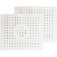 Set di 2 tappetini protettivi bianchi per lavello da cucina, realizzati in gomma antiscivolo resistente, facili da pulire e tagliare.