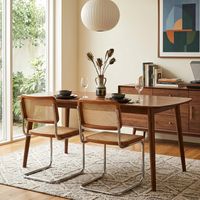 Lot de 2 Chaises Moyen Siècle - Design Cantilever et Cannage Rotin - Coussin confortable et Pieds Chromés - Idéal Salon et Cuisine, Marron