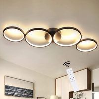 GBLY LED Deckenlampe Dimmbar Deckenleuchte: 4 Flammig Modern Wohnzimmerlampe 55W Ring Rund Schwarz Schlafzimmerlampe mit Fernbedienung 88cm Design Bürolampe für Schlafzimmer Wohnzimmer Büro Küche