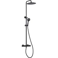 Colonne de douche thermostatique ronde noir mat – Mitigeur thermostatique – Pomme de tête 25 cm – Douchette ABS à 3 jets – Flexible 150 cm
