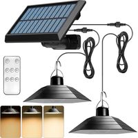 Lampes solaires pour extérieur et intérieur, lampe solaire avec télécommande, lampes suspendues LED solaires IP65, lampes solaires pour l'extérieur avec câble de 3 m, double tête, suspension solaire