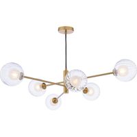 Dar Vignette Suspension Vignette à 6 lumières en laiton vieilli et verre clair/opale