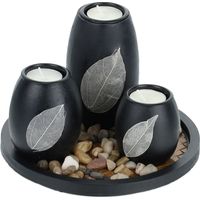 Relaxdays – Bougeoir avec plateau rond – Lot de 3 bougeoirs en MDF et pierre – Dimensions 19,5 cm – Décoration moderne pour salon et chambre