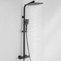 AURALUM MAX Schwarz Duschsystem mit Thermostat – Thermostatarmatur, Regendusche, Handbrause & höhenverstellbare Duschstange (90–124 cm)