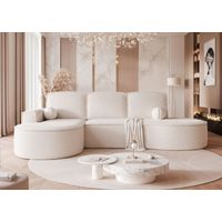 Ecksofa Schlafsofa Sofa ARLET in Stoff Abriamo Creme Ottomane Links
