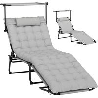 Chaise longue convertible de jardin avec matelas, assise 4 positions, gris clair