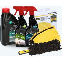 Dunlop Pack Nettoyage Voiture - Shampoing 1L + Cire 500ml + Nettoyant Jantes 500ml + Brosse Chenille + Gant 2en1 + 5 Microfibres