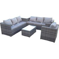 Fimous Grau Rattan Sofa Garten Möbel Rechteckiger Couchtisch Set Patio Mit Kissen Mit Stuhl