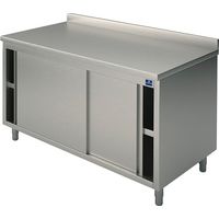 Meuble Inox Bas avec Portes Coulissantes et Dosseret - Gamme 700 - Virtus