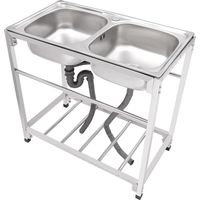 Fregadero de exterior de acero inoxidable de doble cubeta, fregadero independiente para cocina de restaurante comercial con grifo de agua fría y caliente para lavandería, garaje, cafetería/bar.