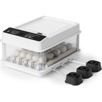 Fudajo Incubadora automática para 24 huevos 80 W con giro automático, control de temperatura y humedad, lámpara ovoscopio y conexión a energía de emergencia, ideal para gallinas, patos y codornices