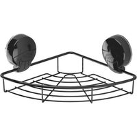 Showerdrape Suctionloc Black Steel Suction Wall Mounted Corner Basket