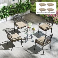 Lot de 4 coussins de jardin rembourrés, 10 cm d'épaisseur, avec ruban, 48 x 48 cm, couleur kaki.