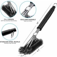 Brosse à gril, brosse de nettoyage de gril 3 en 1, manche long, poils en acier inoxydable, nettoie tous les grils rapidement et efficacement
