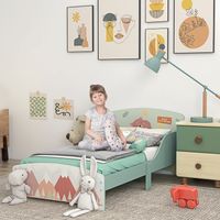 Lit enfant 143 x 77 x 60 cm, pour enfants de 3 à 6 ans, avec barrières de sécurité et motifs, charge maximale 40 kg, vert