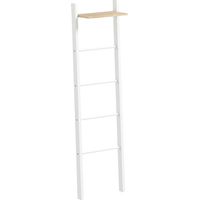 Stair towel rack with upper shelf and 4 bars Bathroom towel rack to be mounted on the wall 43x20x151 cm White and oak