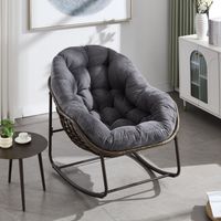 Rocking chair en rotin pour extérieur, avec dossier, coussin, gris