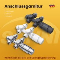 SONNI Multiblock Heizkörper Anschlussarmatur inkl. Thermostat Hahnblock Ventil Anthrazit Eck und Durchgang