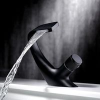 Robinet de lavabo monotrou cascade, robinet d'évier de salle de bain en laiton, robinet d'évier de baignoire design de luxe (noir,1813cm)