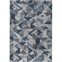 Tapis moderne géométrique bleu rectangulaire Double BLU010