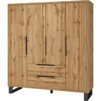 Armadio in legno stile Scandinavo 190cm con 4 porte e 2 cassetti colore rovere grezzo. Collezione MILOS.