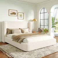 Cama con Arcón 160×200 cm, Cama Doble con Arcón, Cabecero Tapizado y Somier Incluido, sin Colchón, Bouclé, Beige