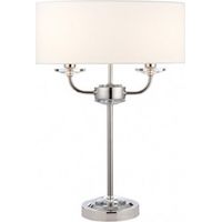 Endon Nixon - Lampe de table à 2 lampes, plaque de nickel, effet soie blanche, verre cristal, E14