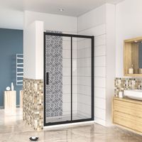 Aica Sanitaire – Porte de douche noir mat 110x195cm – Verre anticalcaire 8mm – Amortisseur de porte coulissante – Profilé en aluminium