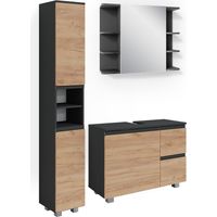 Badmöbel-Set J-Shape, Anthrazit/Goldkraft Eiche, 3-teilig, Vicco