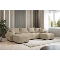 AX LIVING Malatya U Couch mit Schlaffunktion Ecksofa Hellbraun 311 cm