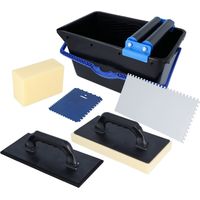 HELPMATE - Set lavaggio piastrelle 7 pz. secchio 18l, doppio rullo, tavoletta lavapiastrelle, pannello stuccatore, frattazzo e spugna - Utensili piastrellisti da pulizia per lavori di piastrellatura