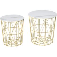Tavolini da salotto impilabili set 2 con ripiano rimovibile, bianco oro
