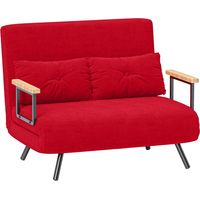Divano Letto in Tessuto Effetto Velluto con Schienale Regolabile e 2 Cuscini, 102x73x81 cm, Rosso