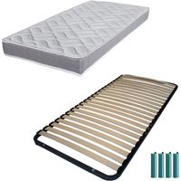 Matelas mousse + Sommier métal démonté 90x190 Morgan - Hauteur 17 cm - Soutien ferme
