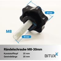 Bituxx Rändelschraube Feststellschraube Sterngriffschraube Knaufschraube Handknopf Werkzeuglose Schraube M8 x 30 mm