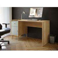 Bureau droit WHENUA - Chene/ Vert sauge - 139,6 x 77,3 x 60 cm