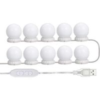 LED-Spiegellicht-Set für Schminktisch, mit 10 einstellbaren Glühbirnen, 10 Helligkeits- und 3 Beleuchtungsmodi, USB-Typ, Weiß - Weiß