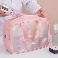 Trousse de maquillage impermeable rose grand format double poignees sac indispensable pour voyage 31x12x21cm