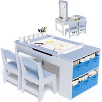 Kids Table & Chairs Set Children Painting Table Wood Study Desk for Art,Craft,Reading,Learning,Blue