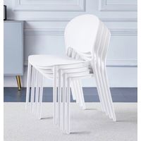 Hallowood Furniture Stoker Plastic Stackable Dining Chairs Set of 4 in White, Modern Sturdy Stacking Chairs with Cutaway Backrest for Kitchen Home, Offices, Restaurants & Cafes