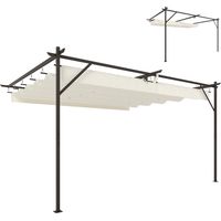 Pergola adossée 3x4m avec toit coulissant rétractable et trous de drainage, blanc crème