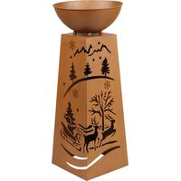 Dekosäule Pflanzenschale Blumenschale Gartendeko Außenlampe Pflanzsäule mit Weihnachtsmotiv, Metall Rost, Akku enthalten Timer, 1x LED warmweiß, H 59 cm