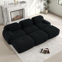 Sofá 3 plazas con tres reposapiés tejido de pana no requiere montaje relleno de alta elasticidad 32D color negro