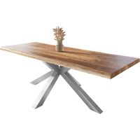 Esstisch Baumkante massiv Mango rough 280 x 100 Spider-Gestell silber ATLAS