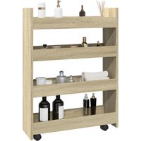 Vidaxl – Chariot de rangement étroit 4 niveaux – Bois d'ingénierie chêne sonoma – Dimensions 60 x 20 x 82 cm – 4 roulettes dont 2 avec freins