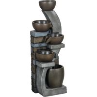 Fontaine d'eau extérieure 5 niveaux fontaine de jardin lumières LED panneau solaire pompe en résine gris et marron