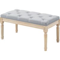 Banco tapizado lino sintético patas madera asiento acolchado estilo vintage gris claro
