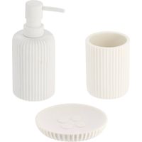 Set de vaso dispensador de jabón y jabonera en poliresina rayada - blanco - Tendance