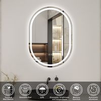 Acezanble Oval Bluetooth Bathroom Mirror with 3 Colours LED Lights, Demister Pad, Vertically or Horizontally Wall Mounted, Wall Switch/Touch Switch 600x800mm